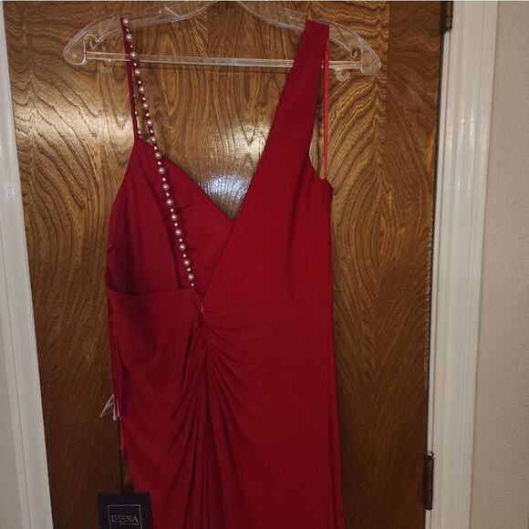 Mac Duggal Ieena 26532 Asymmetrical Pearl Strap V-Neck Gown, Red,  Size 12 NWT - Picture 10 of 11